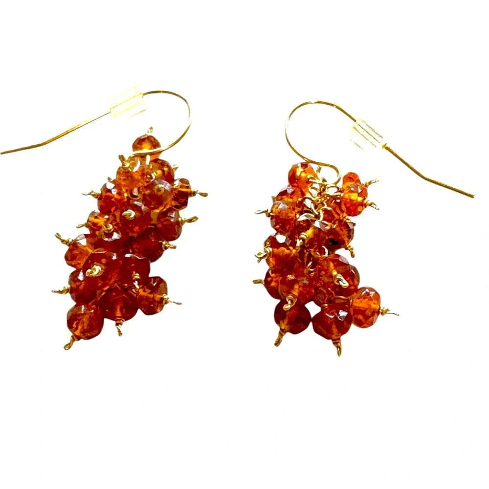 Vintage Gold and Amber Cluster Earrings. Excellent condition.